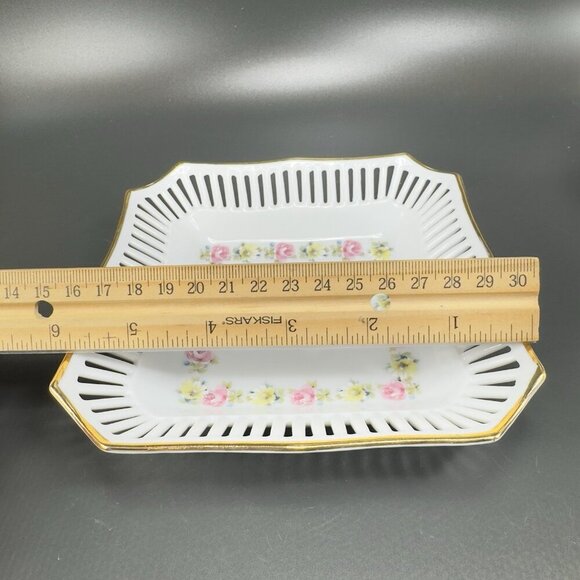 Schwarzenhammer Bavaria Hand Painted Square Reticulated Edge Dish Tray Plate VTG - Picture 2 of 10